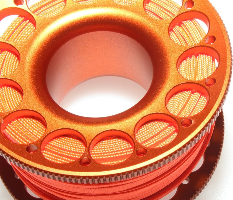 DiveTec 98FT SCUBA DIVING REEL – Aluminum Spool with Dual-Ended Snap, Vibrant Orange Anti-Twist Nylon Line, Large Center Opening & Hanging Buckle for Wreck/Reef Diving (ORANGE) - Image 4